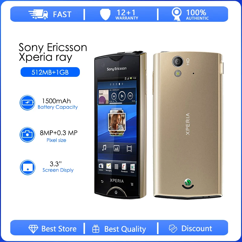 Sony Ericsson ST18i Refurbished-Mở Khóa Chính Hãng Xperia Ray St18i 3.3 Inch Màn Hình Cảm Ứng 8MP Máy Ảnh Điện Thoại Di Động Android