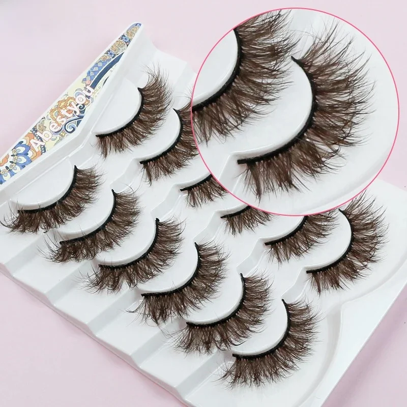Abestyou 6/7 par prawdziwe norek jasna czekolada blond brązowy czerwony kolorowe naturalne włókno wegańskie puszyste naturalne włókno wegańskie tace na rzęsy — zdjęcie 2