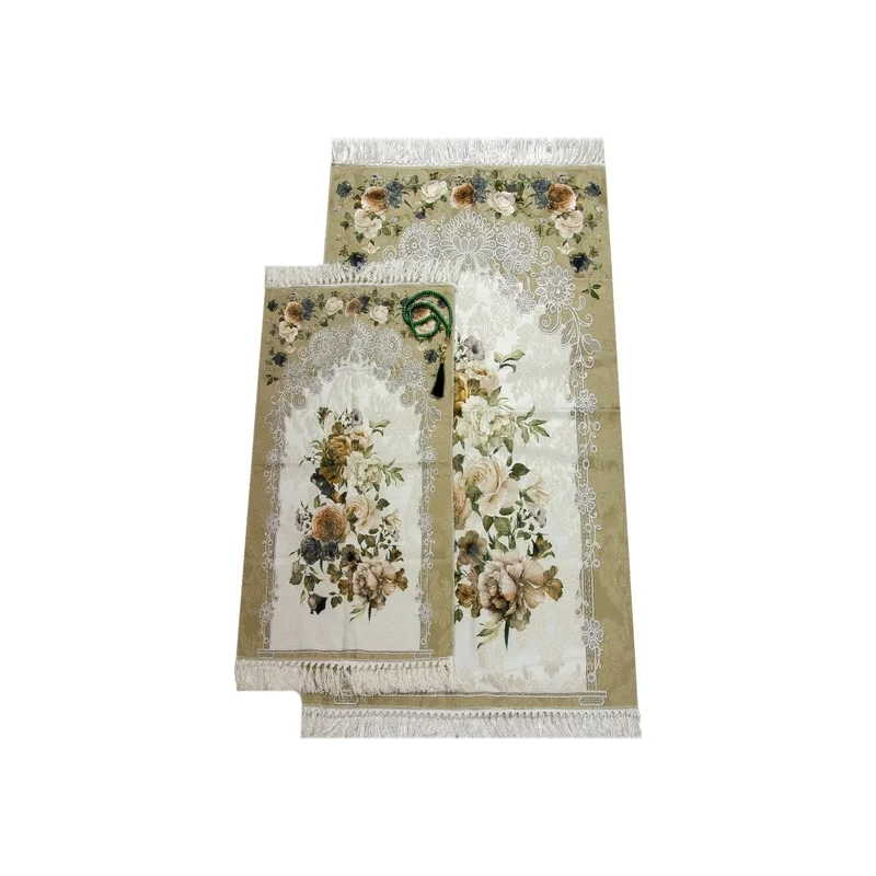 Digital Printed Cotton Chenille Double Prayer Rug Beige 70*120 cm 