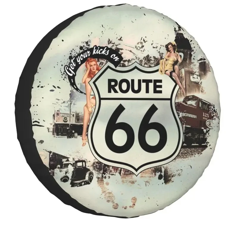 Get Your Kicks on Route 66 Spare Wheel Tire Cover for Mitsubishi Pajero Highway Sign Jeep RV SUV Vehicle 14 15 16 17inch