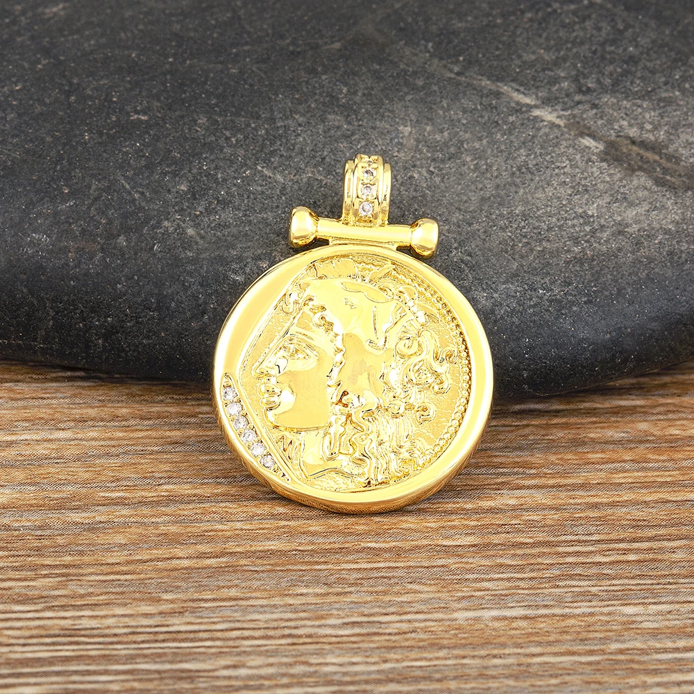 AIBEF Roman Figure Relief Coin Pendant Women Copper Gold Color Necklace Jewelry Accessories Vintage Exquisite Gift Sweater Chain image 5