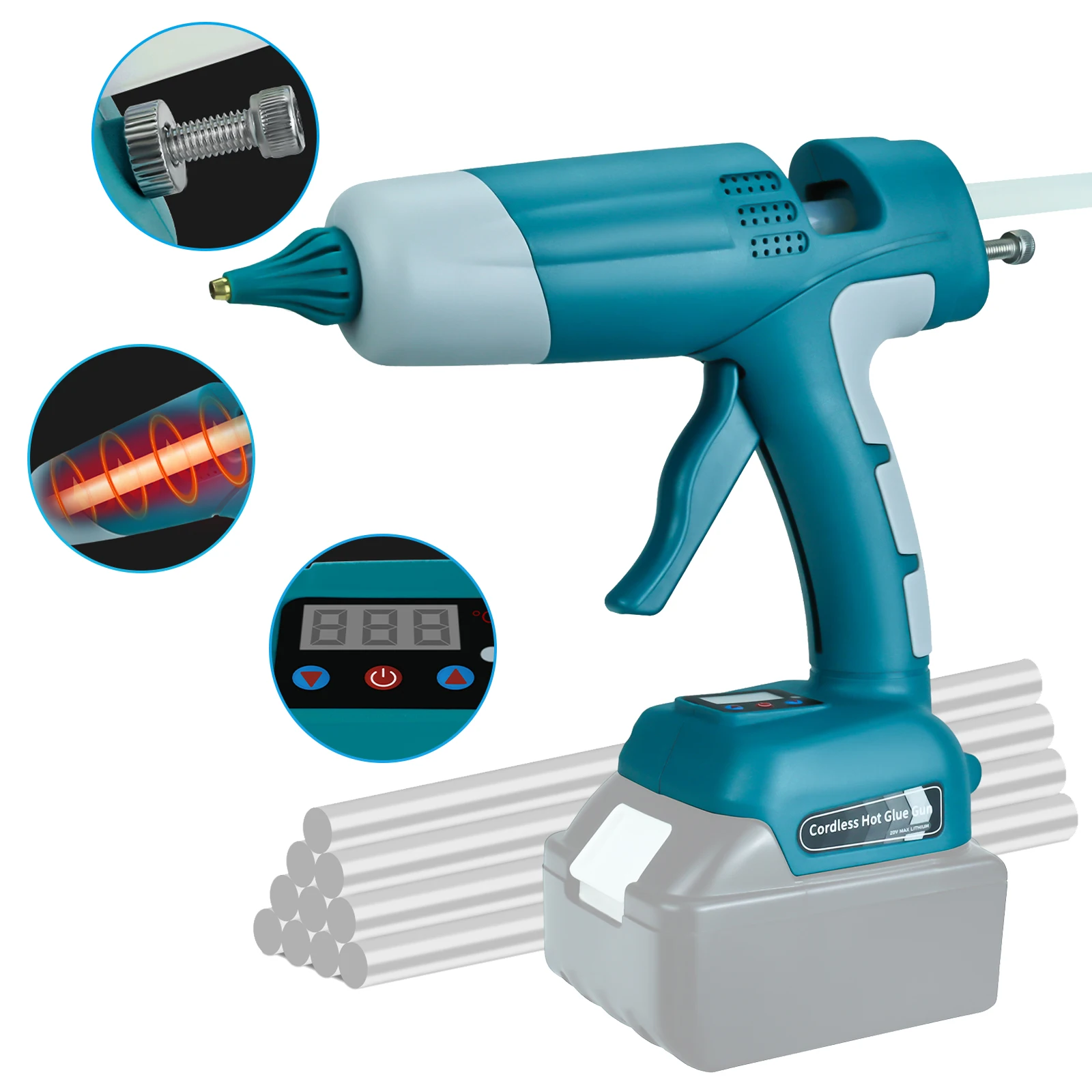 

100W Cordless Hot Melt Glue Gun for Makita 18V Li-ion Battery with 10pcs 11mm Sticks for Home Repair Arts & Crafts (No Battery)