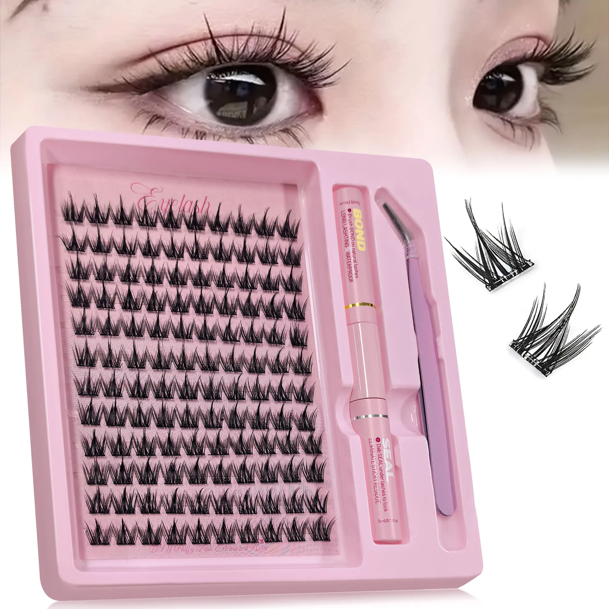 120-Cluster Falsche Wimpern Set – Cat-Eye Flauschige Segmentwimpern (Ultraleicht & Ultradünn)