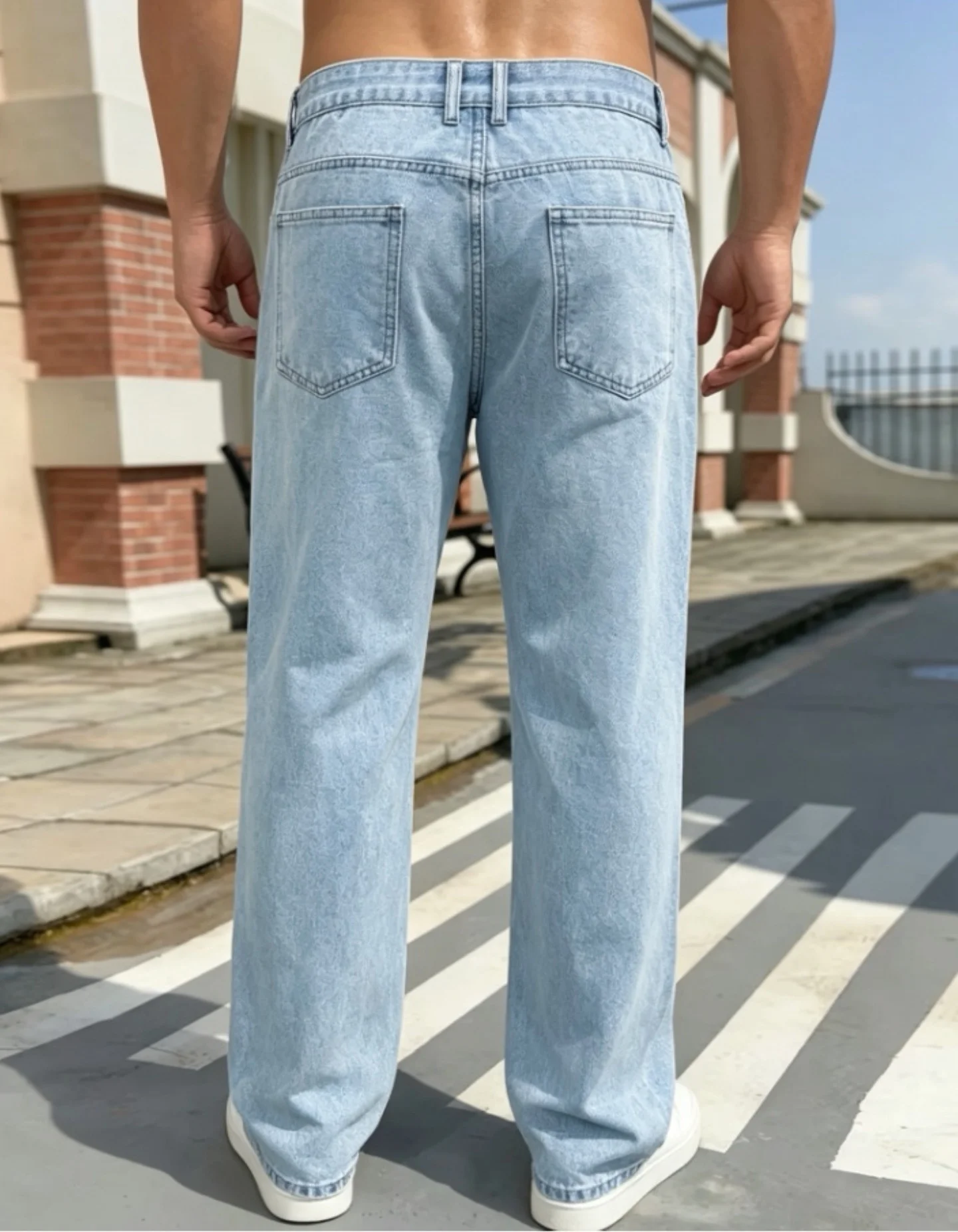 Light Blue Men's Casual Straight-leg Jeans, Non-stretch Fabric, Regular Length, All-season Comfort, |easy Jeans|comfortable Jeans|washed Jeans|suitable for Travel