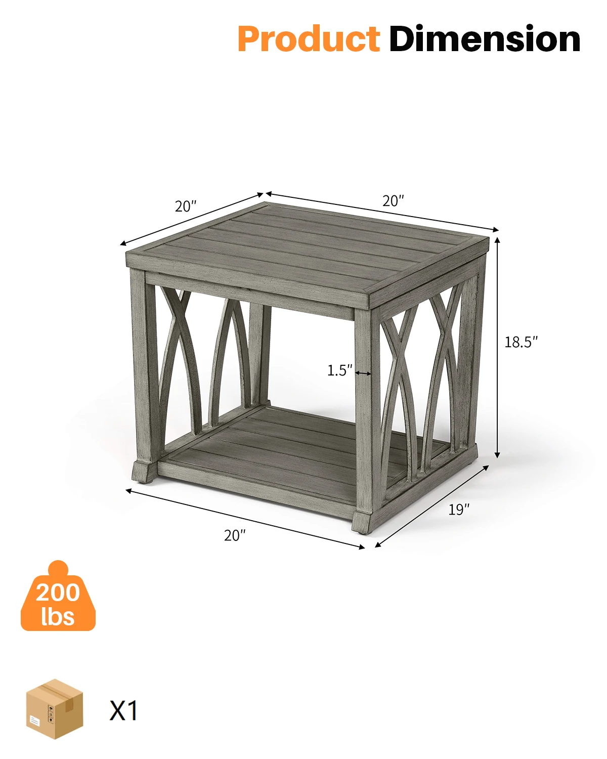 SeeHill Aluminum Side Table, Square Outdoor End Table with Double-Layer Storage for Patio Balcony Garden