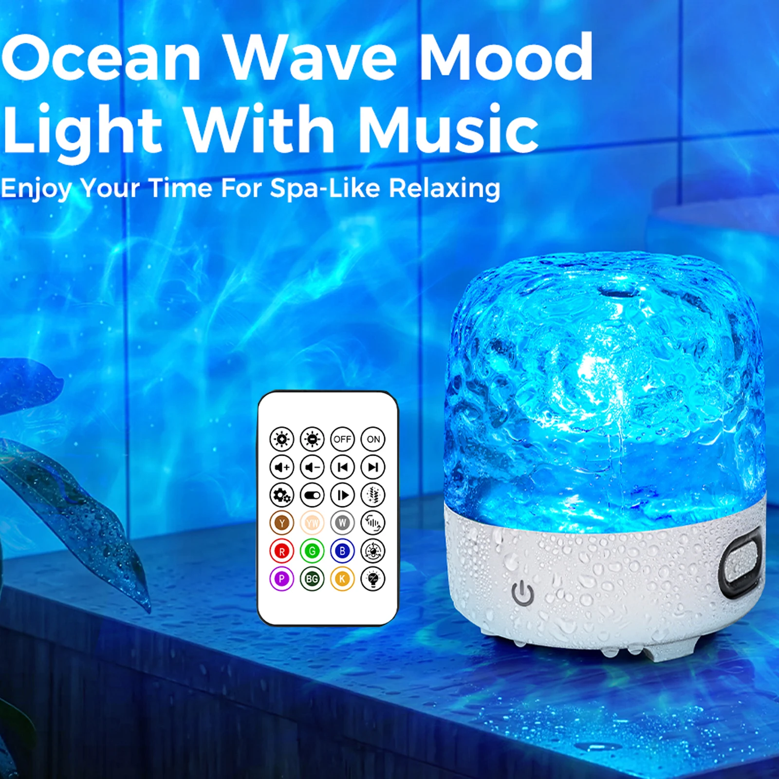 Rechargeable Waterproof Bluetooth Shower Light Speaker LED Color Changing Wave Projector for Bathroom Bathtub Spa Party Decor
