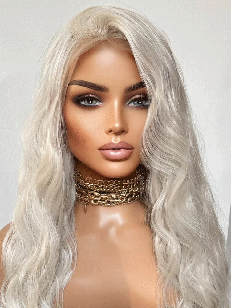 White Blonde Hair Sythetic Wig Full Hair Wig Loose Waves Hair Free Part Wig Heat Friendly Synthetic Wigs For Women