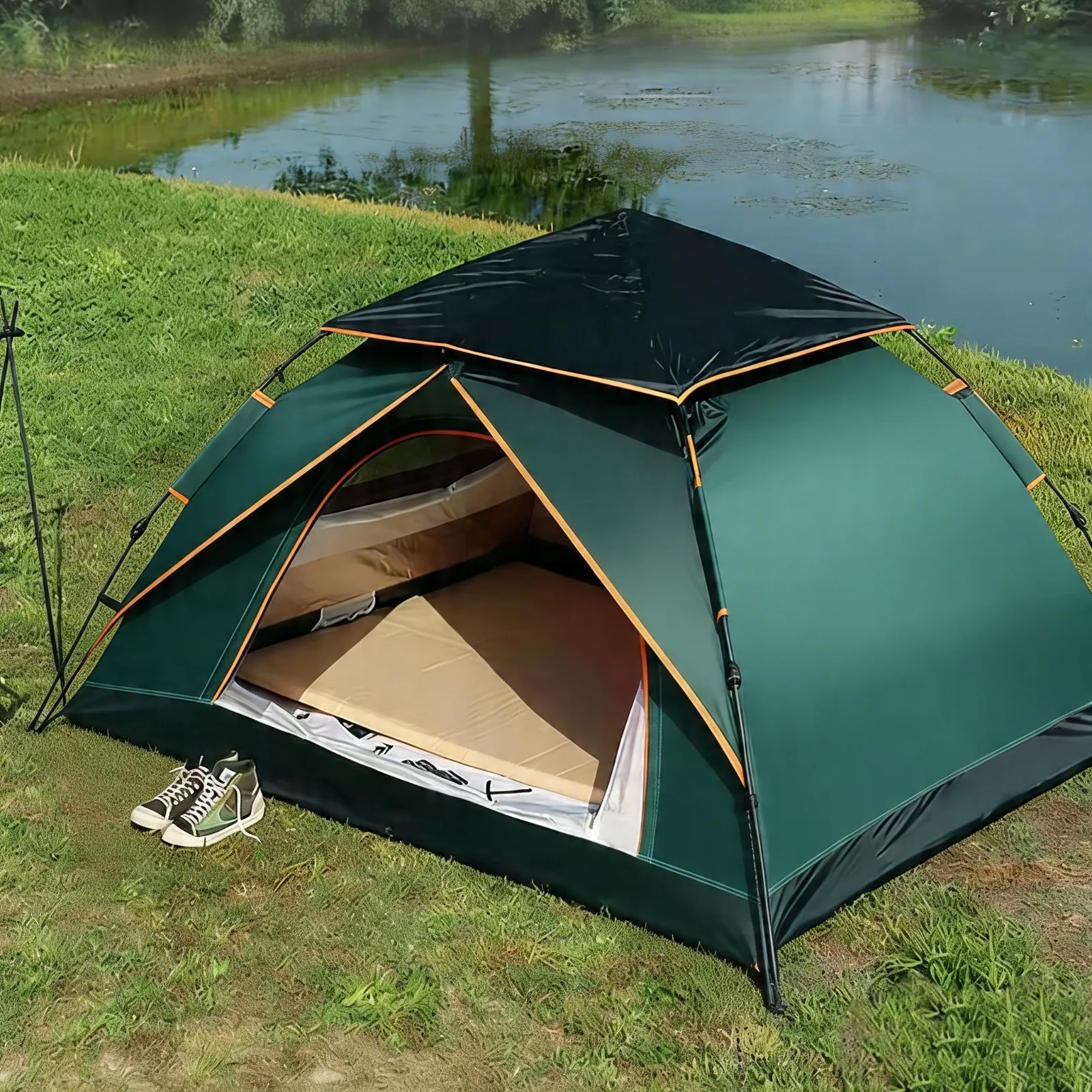 Tente de camping pour 2 personnes, tente automatique pop-up, pliable, imperméable, tente instantanée à un clic pour le camping en plein air, les voyages, avec sac de transport