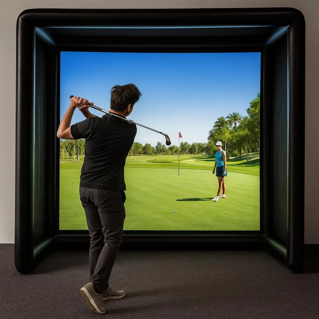 Upgraded Version 11.5*9.5FT Inflatable Golf Simulator Enclosure with Upgraded Impact Screen FOr for Home Outdoor Golf Setup