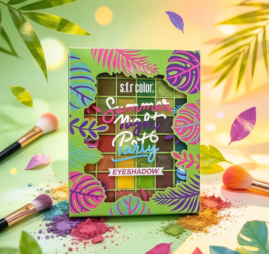 s.f.r Color Summer Night Party Eyeshadow Palette, Multi Shades Matte & Glitter High Pigmented Eye Shadow, Tropical Bright Color Makeup Palette for Party Festival Cosplay