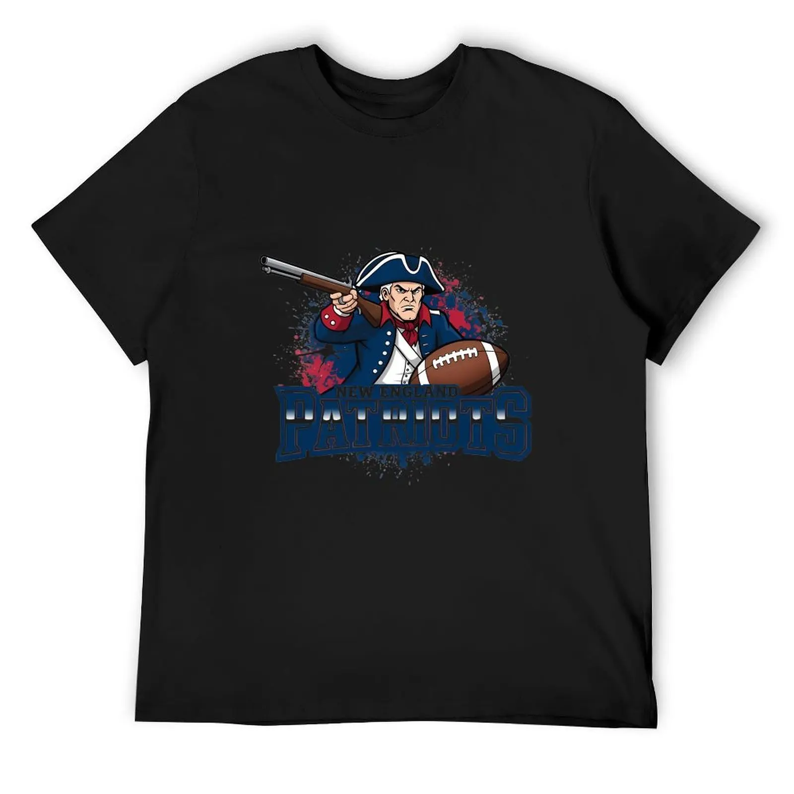 Cartoon Patriot Mascot Color Splash Drip PATRIOTS Logo Crew Neck T-Shirt Mens Sports Fan Casual Apparel