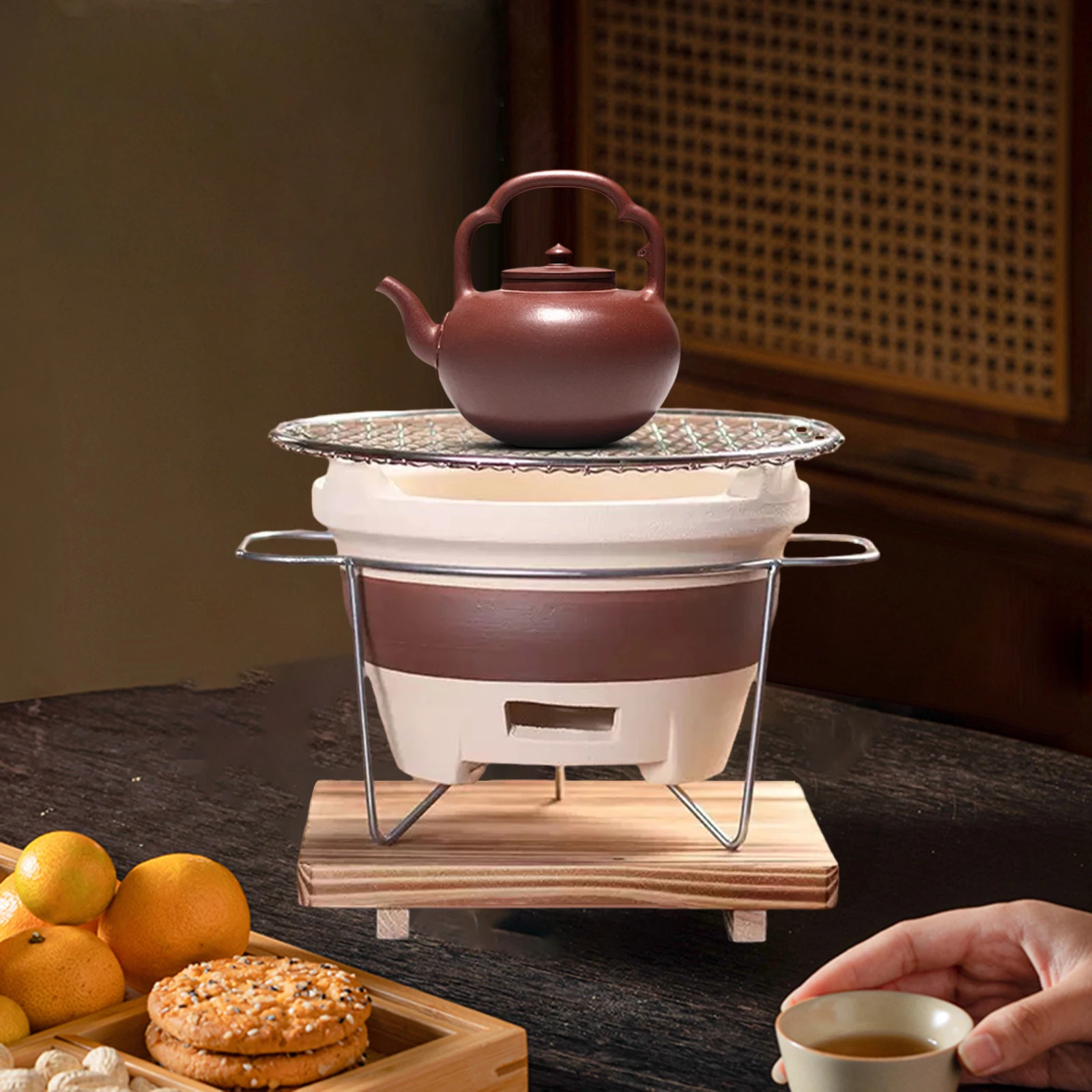 

Clay Stove Tabletop Stove Portable Multifunctional with Mesh Tea Kettle Warmer for Garden Outdoor Indoor Patio Outside BBQ