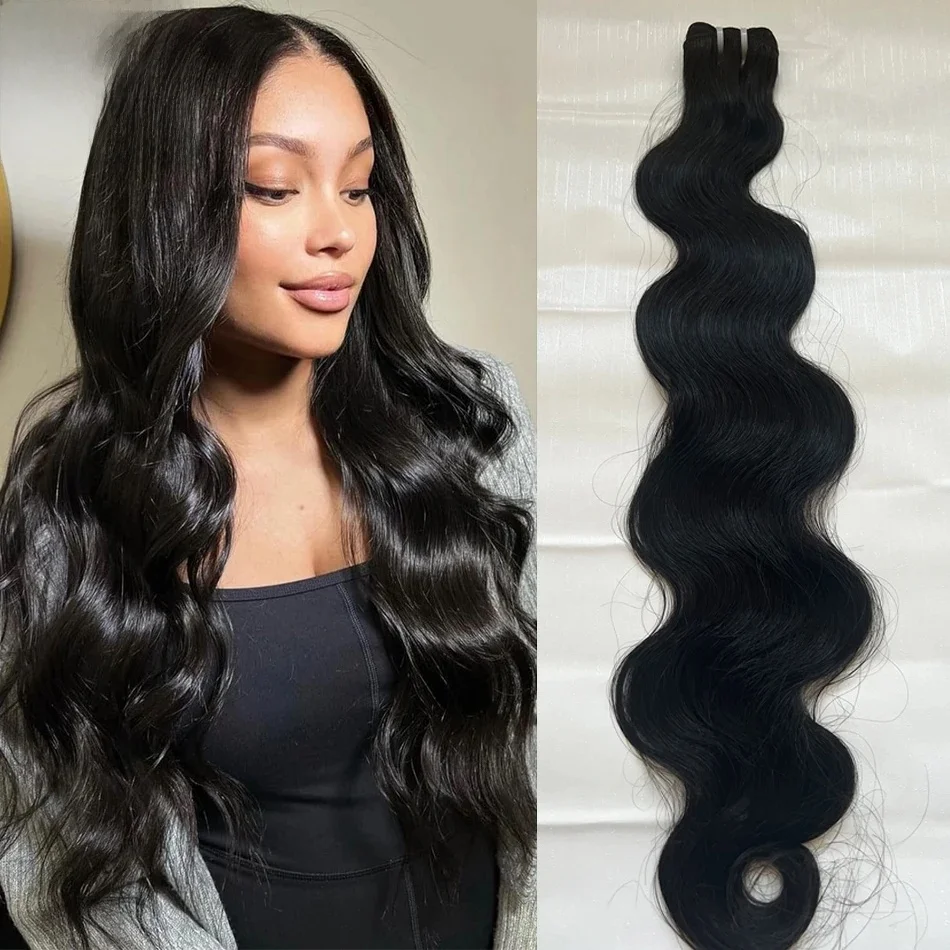 Volledige Uiteinden Dubbel Getekend Haar Verlenging Body Wave Hair Bundels Burmese 100% Menselijk Haar Natuurlijk Zwart Golvend Menselijk Haar Bundels Luffy - afbeelding 2