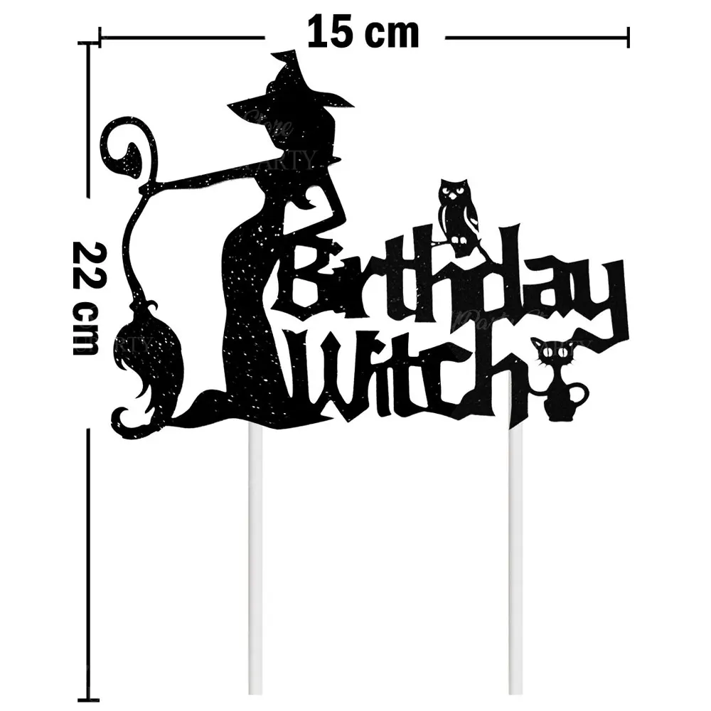 Hexengeburtstagstorte Topper Glitzer Schwarz Alles Gute zum Geburtstag Hexenkuchendekorationen für Hexengottes Geburtstag Halloween Party Dekor – Detail 2