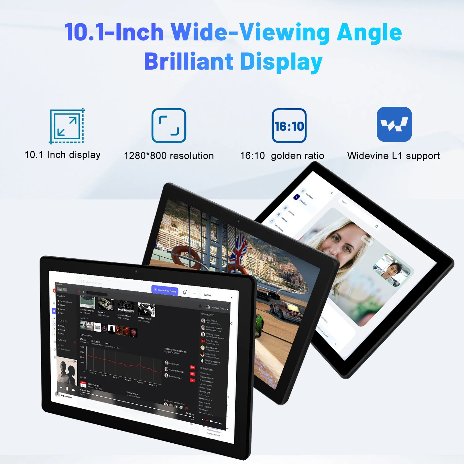 Tablet Android 14 da 10,1 pollici Octa-Core 10 GB di RAM 64 GB di ROM (espandere a 1 TB) Schermo IPS HD compatibile con Widevine L1 con WiFi 6 BT 5.3