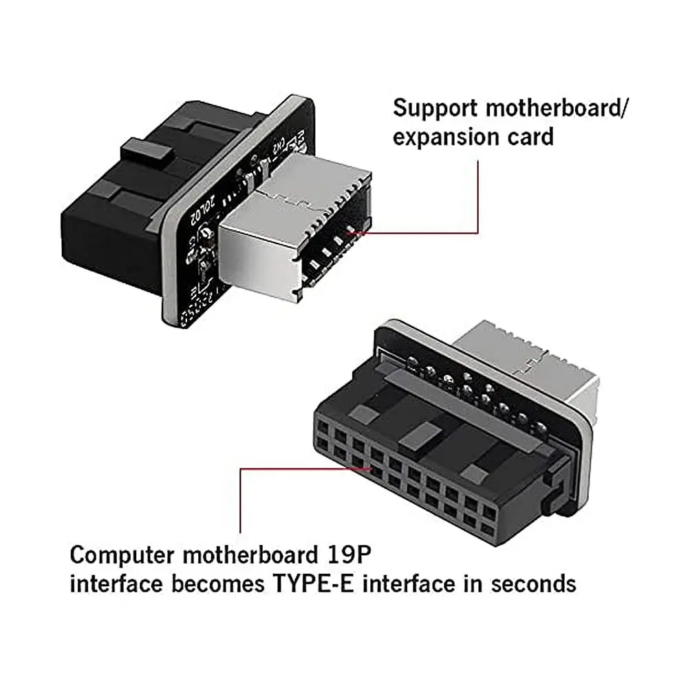 USB 3.0 19/20Pin to Type E Adapter, Type-E Female to 19-Pin Male, USB 3.1 Type C Front Panel Header Converter for Motherboard