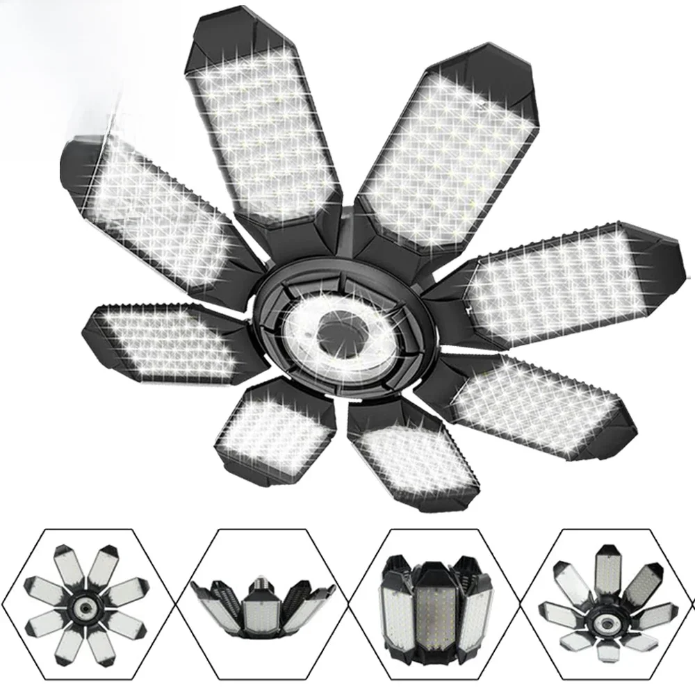 Verformbare LED-Glühbirne, Garagenleuchte mit 3/5/8 verstellbarem Panel, LED-Shop-Nachtlampe für Werkstatt, Lager, E26/E27, Deckenbeleuchtung