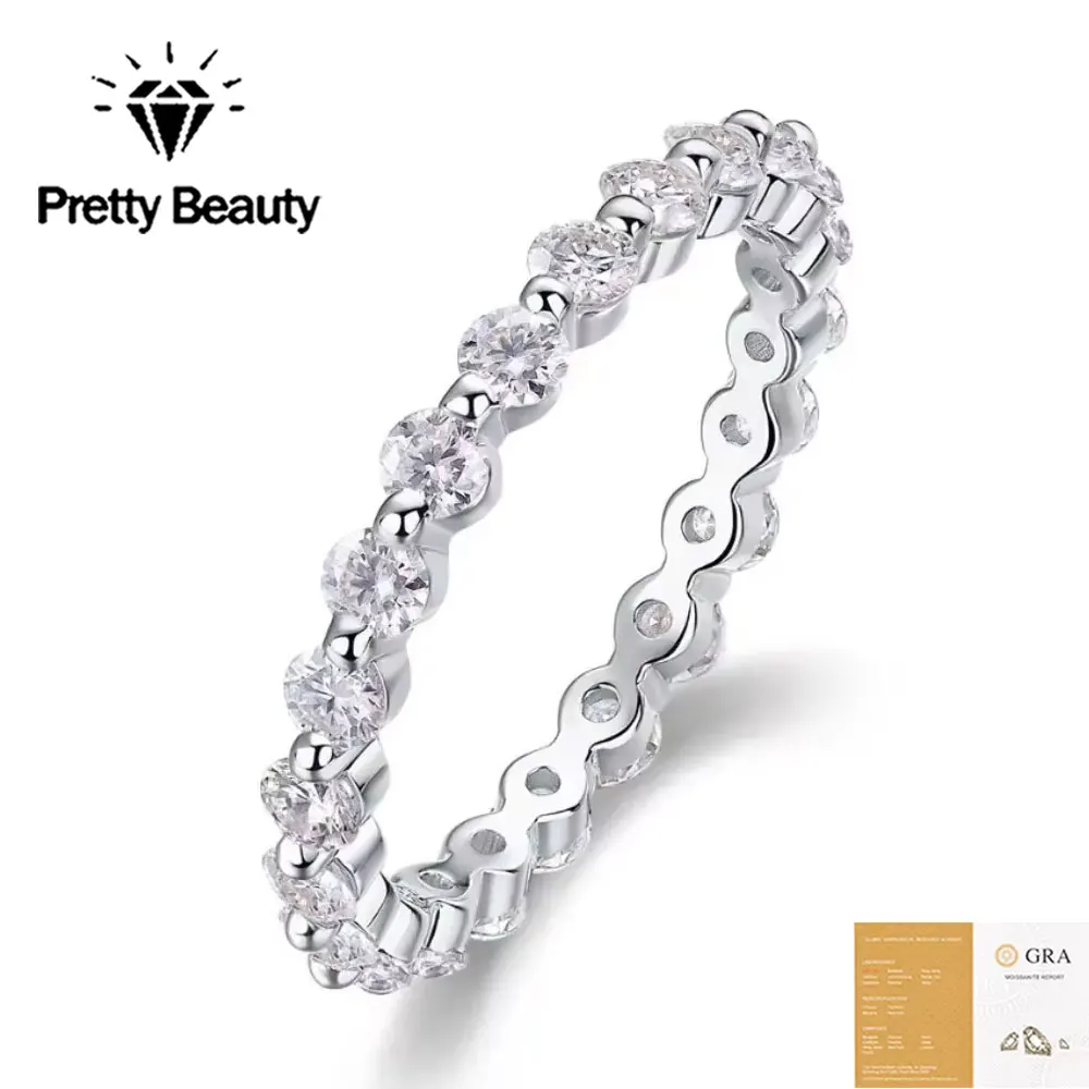 Pretty Beauty Moissanite Eternity Band for Women 925 Sterling Silver Wedding Ring Diamond Stacking Promise Ring Dainty Jewelry