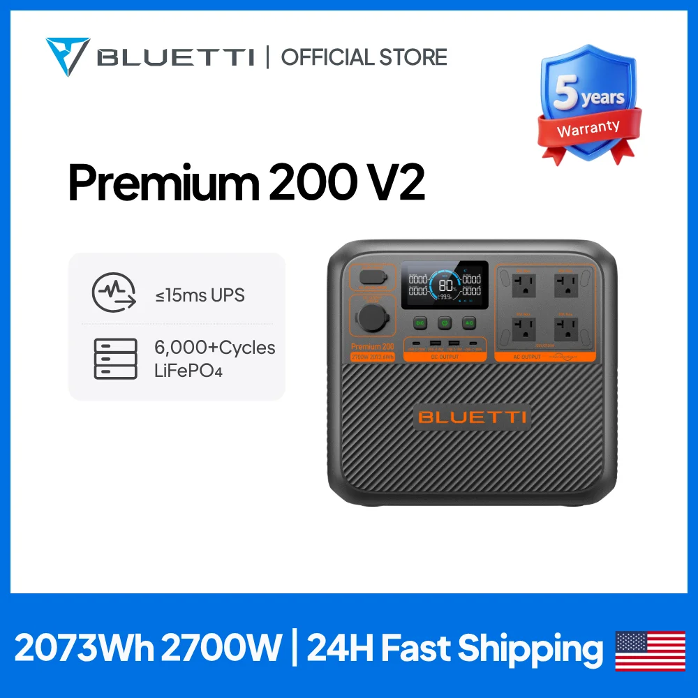 

Портативная электростанция BLUETTI Premium 200 V2 2700 Вт 2073,6 Втч, солнечный генератор большой емкости, уличный аварийный резервный источник питания