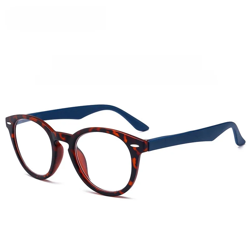 Lunettes de lecture rondes léopard bleu pour femmes et hommes, lunettes de presbytie à rivets avec dioptrie + 0.5 + 0.75 + 1.25 + 2.25 + 3.25 + 3.75