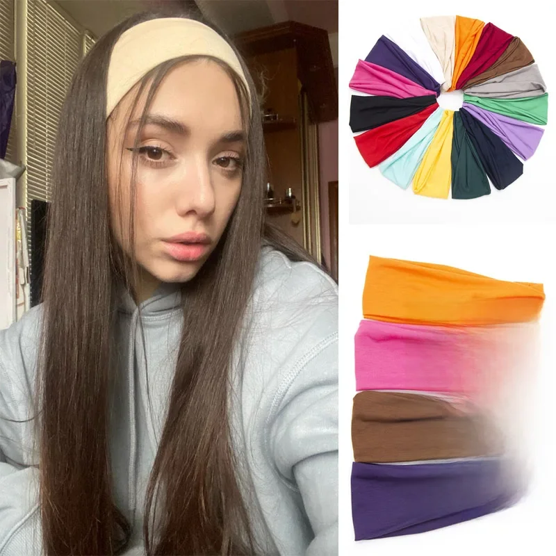 Nowe damskie elastyczne opaski do włosów w jednolitym kolorze, opaska do jogi, modny turban, opaska do makijażu, vintage wiązana opaska na głowę, akcesoria do włosów. — zdjęcie 2