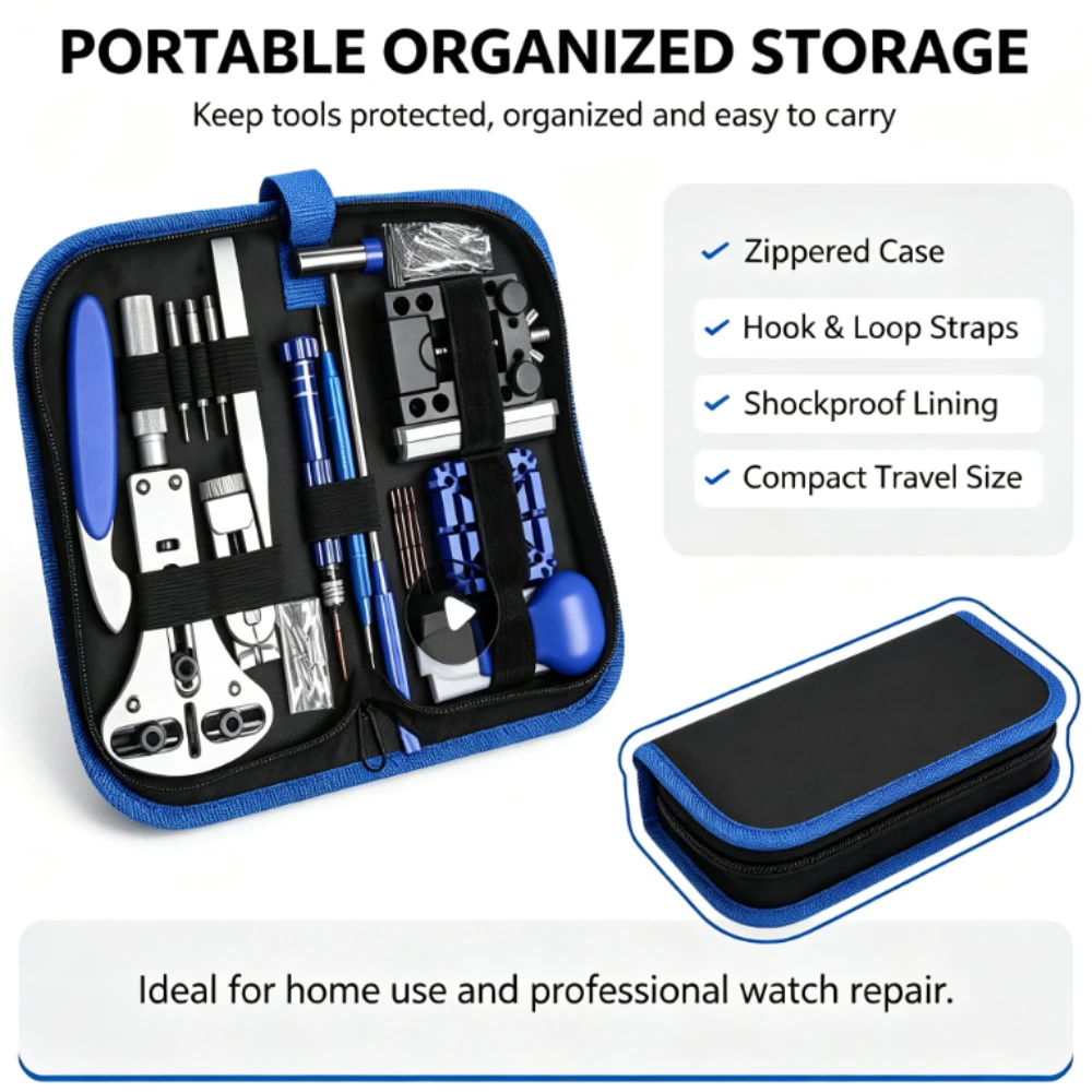 Kit professionale per la riparazione di orologi, composto da 185 pezzi, con set di strumenti per la manutenzione, apri cassa, strumento per rimuovere i maglie del cinturino, cacciaviti di precisione