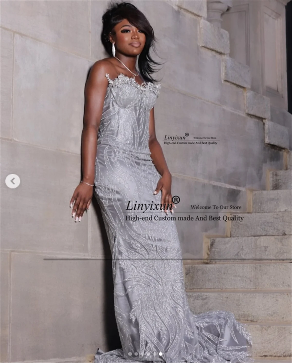 Vestido de fiesta con apliques de lentejuelas brillantes para niñas negras, vestidos africanos de fiesta personalizados, vestidos de noche de encaje 3D Floars