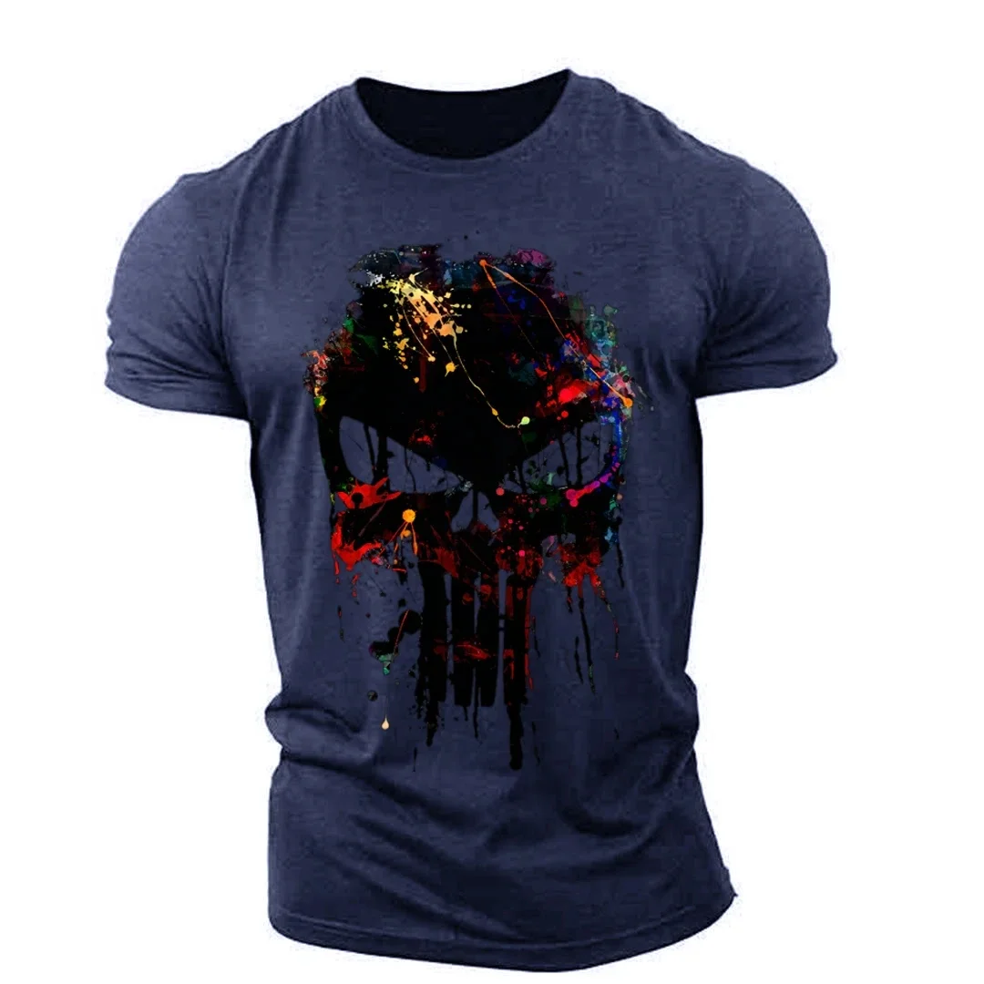 Retro Skull 3D Printed T-shirt, 2024 Summer Men\'s O-Neck T-shirt, Wearing Horror Pattern T-shirt Top, Sizes 2XS to 6XL