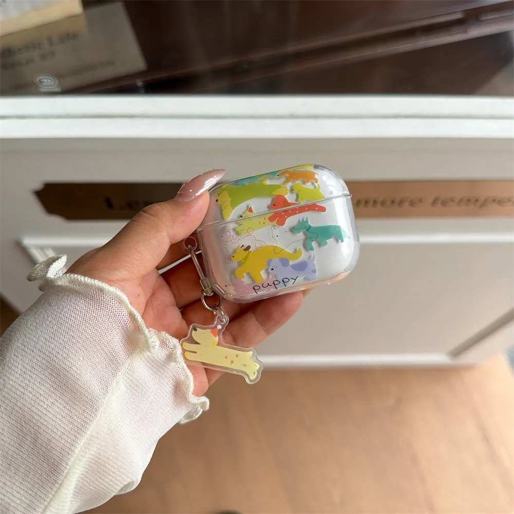 

Cute Colorful Puppy With Charm Headphone Case Shockproof Cover for Apple AirPods Pro2 Pro3 AirPods 2 3 4 Earpone Case Cute Funda
