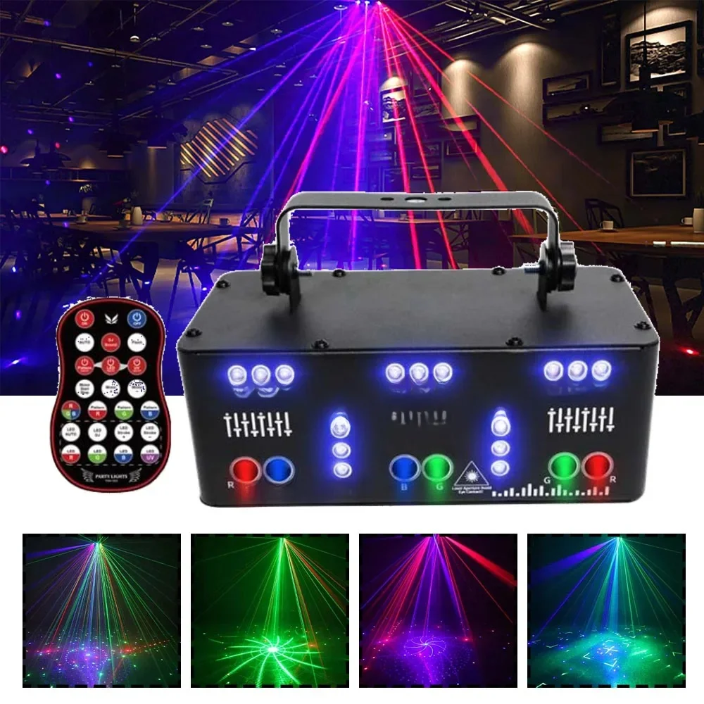21-Loch RGB Party DJ Disco Strahl Muster Bühne Laserlicht Projektor RGB UV LED Strobe Sound Party Urlaub Hochzeit Lampe Dmx