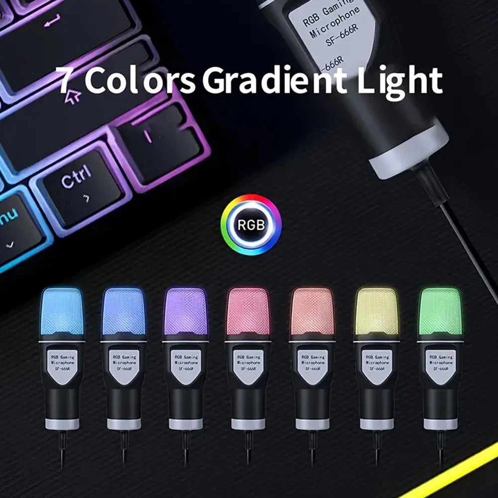 USB-microfoon RGB-microfoon Condensador Wire Gaming-microfoon voor podcast-opnamestudio Streaming Laptop Desktop PC