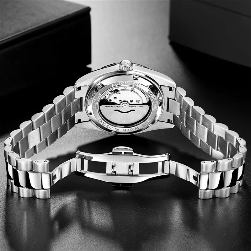 Cadisen For Men Watch Male Automatic Mechanical Wristwatch Meteorite Face Business 50m Waterproof Calendar Miyota 8285 Movement