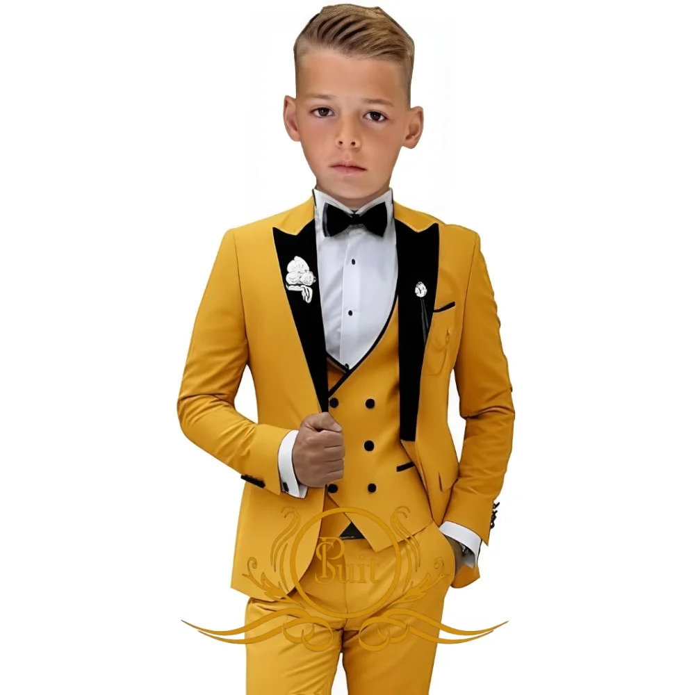 Boys Suit Wedding Tuxedo 3-Piece Formal Party Performance Wear for Kids 2-16 Years Old Blazer