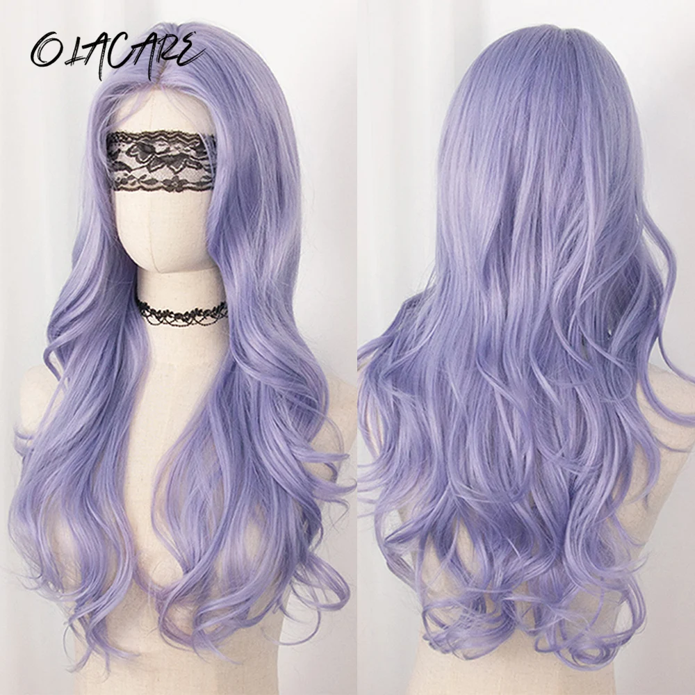 

26 Inch Long Curly Hair Light Purple Cosplay Lace Wigs Heat Resistant Synthetic Wigs Middle Part Natural Lolita Wigs For Women