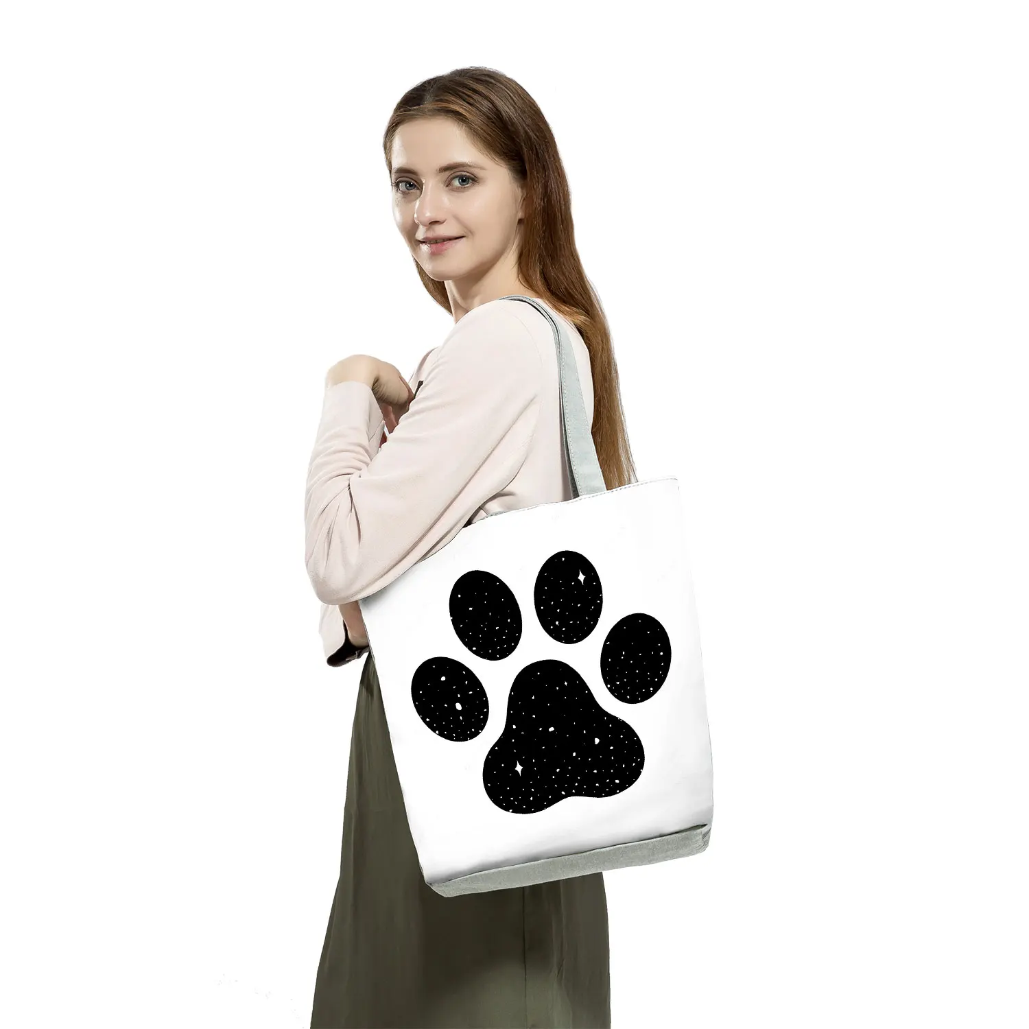 Women\'S Bag 2022 Trend Star Dog Paw Funny Tote Fashion Cartoon Pug Print Handbags Cute Animal Portable Eco Shoulder Shopper Bags