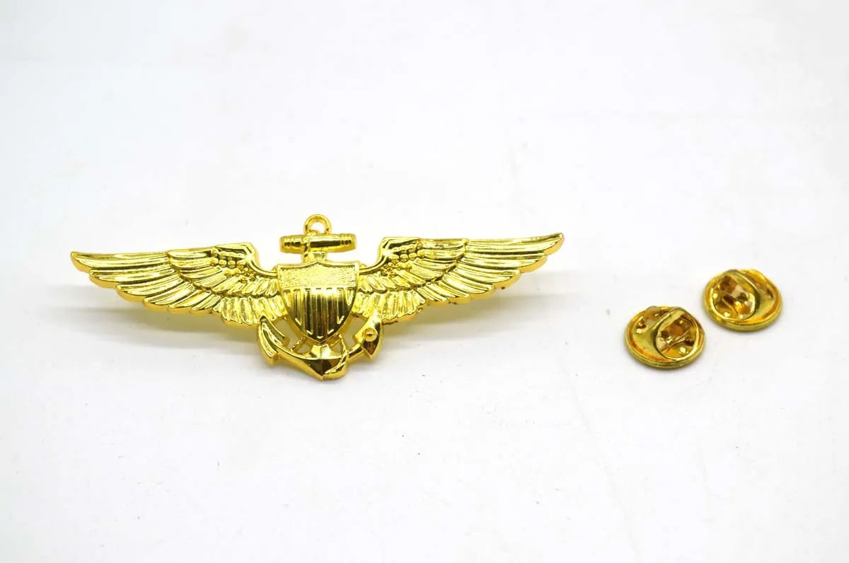 US Naval Aviators Wings Metal Pin Badge Gold Replica