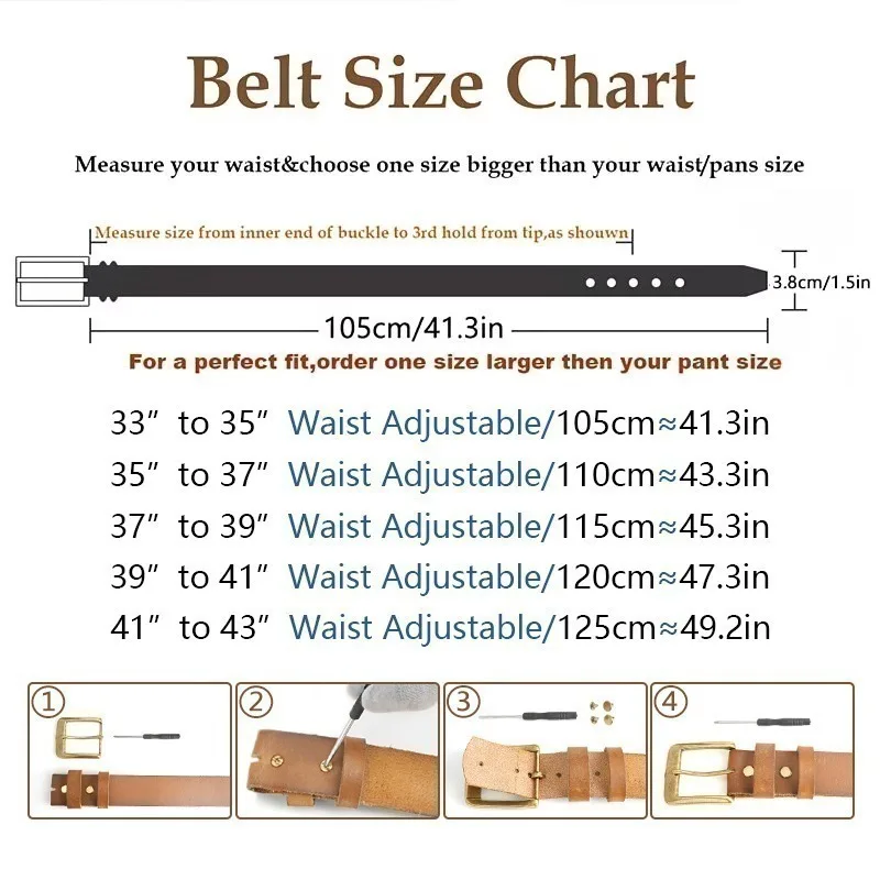 Retro Full Grain Leather Belt, No Buckle Replacement Belt with Classic Western Floral Embossed Design, Round Rivet Fasteners