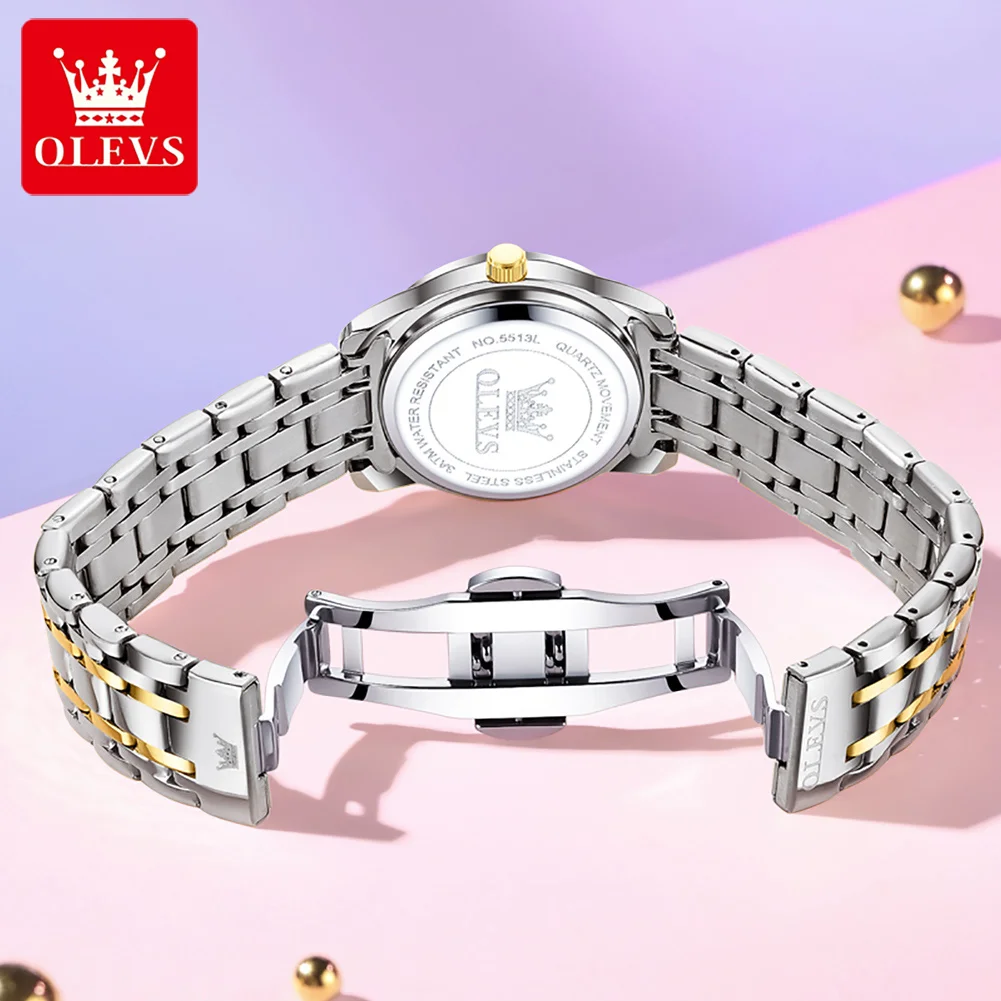 OLEVS 5513 Quartz Watch for Women Diamond Luxury Elegance Calendar  Stainless steel Waterproof Ladies Watch Christmas Gift