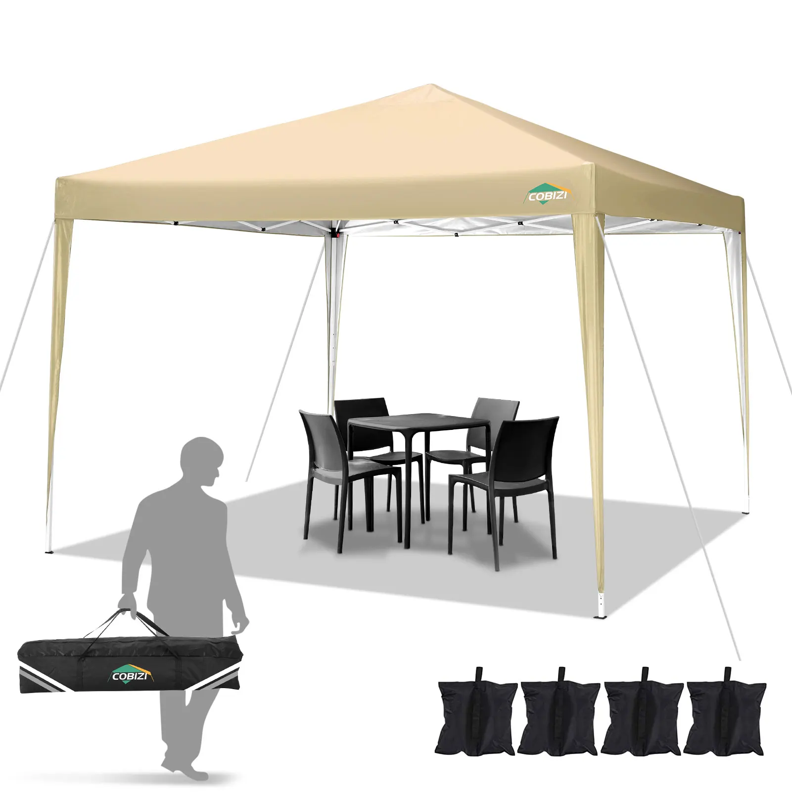 

10'x10' Instant Pop-Up Canopy Tent – UV & Waterproof, 3 Height Adjustments, Includes Sandbags & Stakes​