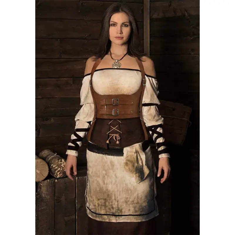 

DAZCOS Medieval Wide Leather Armor Belt Steampunk Waist Costume Accessory Viking Women Waistband Larp Costume with Straps