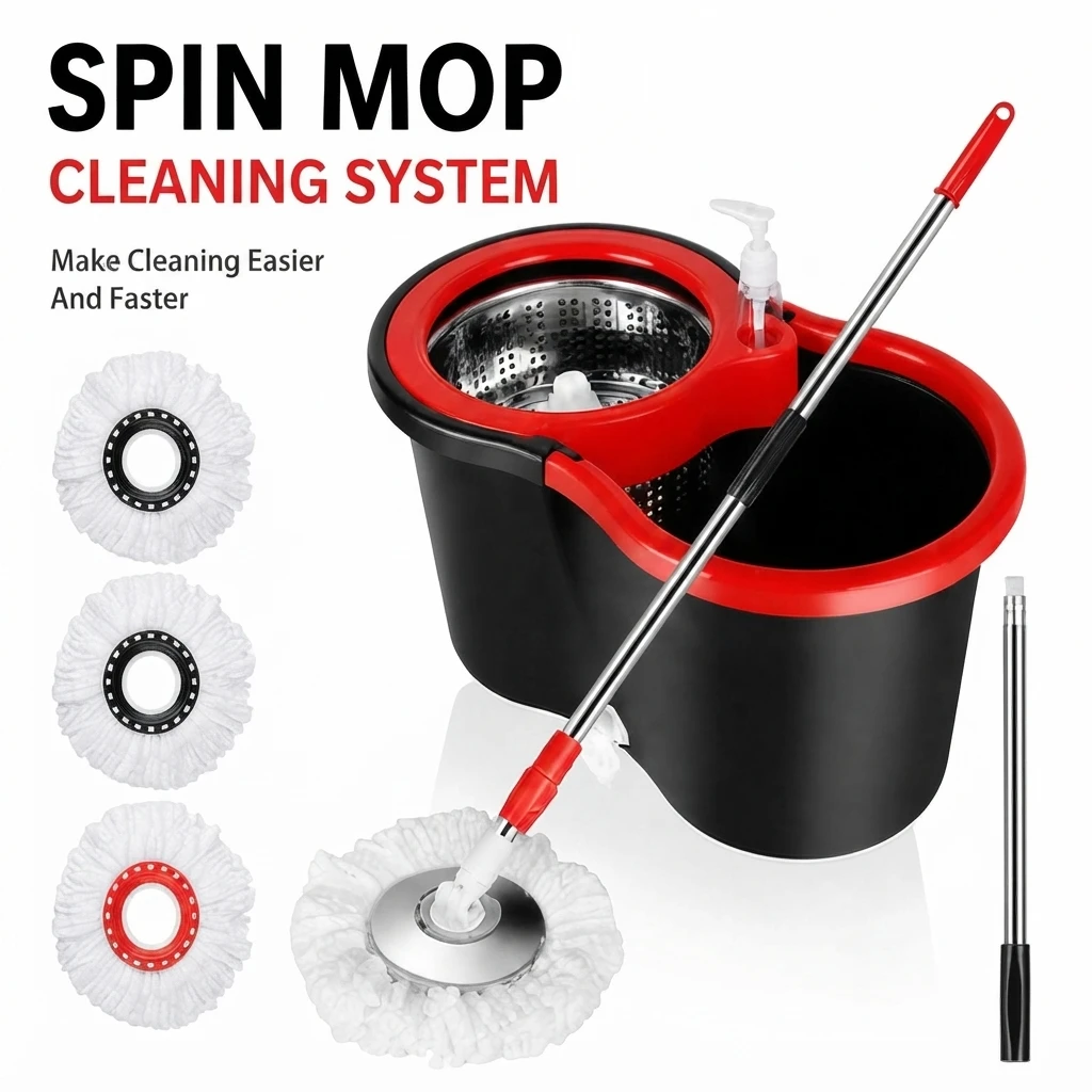 Ultimate Spin Mop Set with Soap Dispenser – 360° Swivel Head, 2 Reusable Microfiber Mops, Ergonomic Handle & 20QT Rinse Bucket, Easy Home Cleaning
