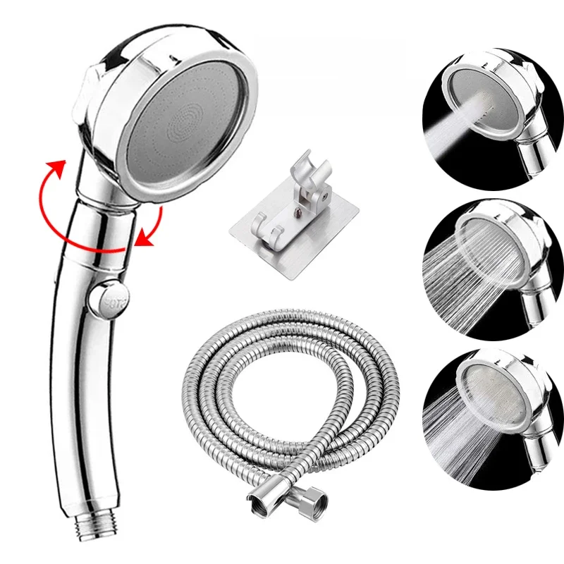 3 Modes Shower Head High Pressure Adjustable 360 Degrees Rotating with Stop Button Hose Water Saving Handheld Bathroom Shower