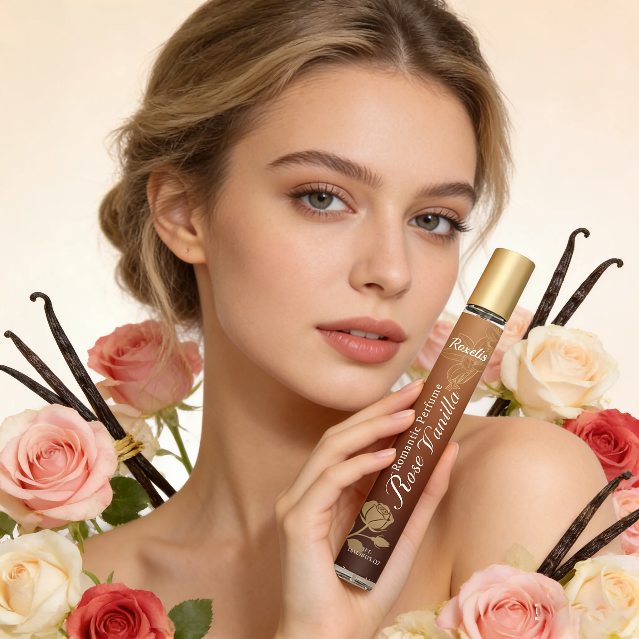 

ROXELIS 15ml Rose Vanilla Romantic Perfume French Style Sweet Natural Floral and Fruit Scent Lasting Fragrance Dating Daily Use