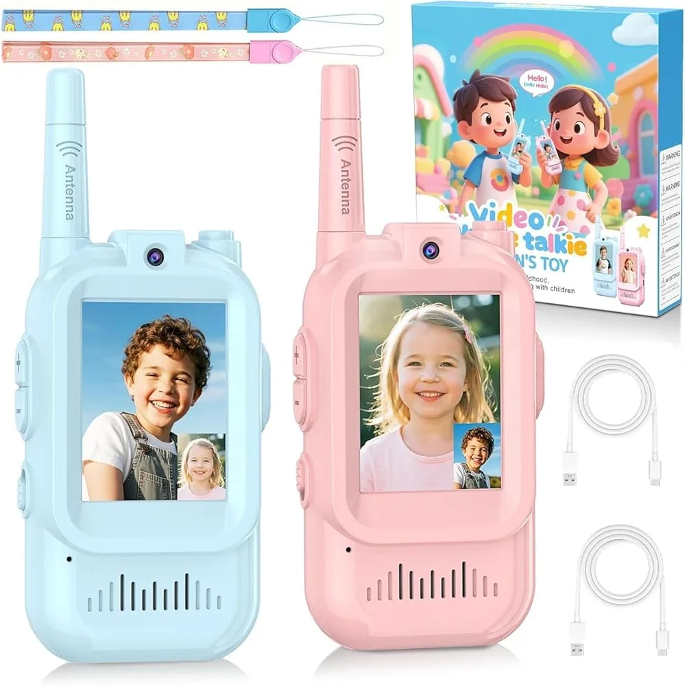 子供用ビデオウォーキートーキー2個セット-充電式インターコム-ウォーキートーキー-2画面-ワンクリック通話-子供用ビデオインターコムギフト