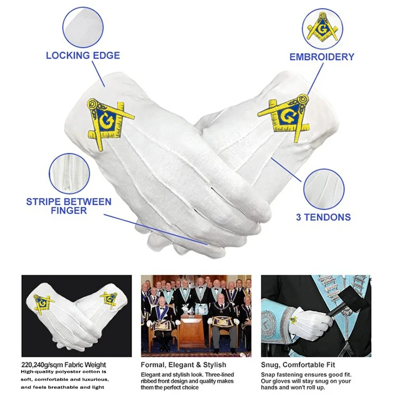 Freemason series men\'s and women\'s pure white polyester cotton gloves are very soft material men\'s masonic gift accessories