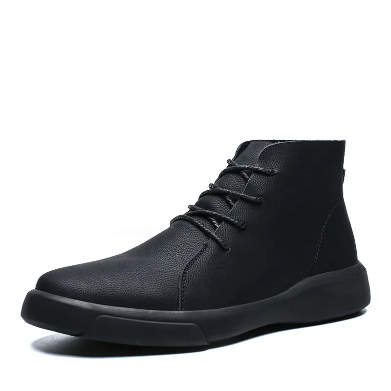Brand New Winter Men Snow Boots Fashion Lace-up Ankle Boots Genuine Leather Warm Plush Men Boots Autumn Outdoor Men Shoes — zdjęcie 2