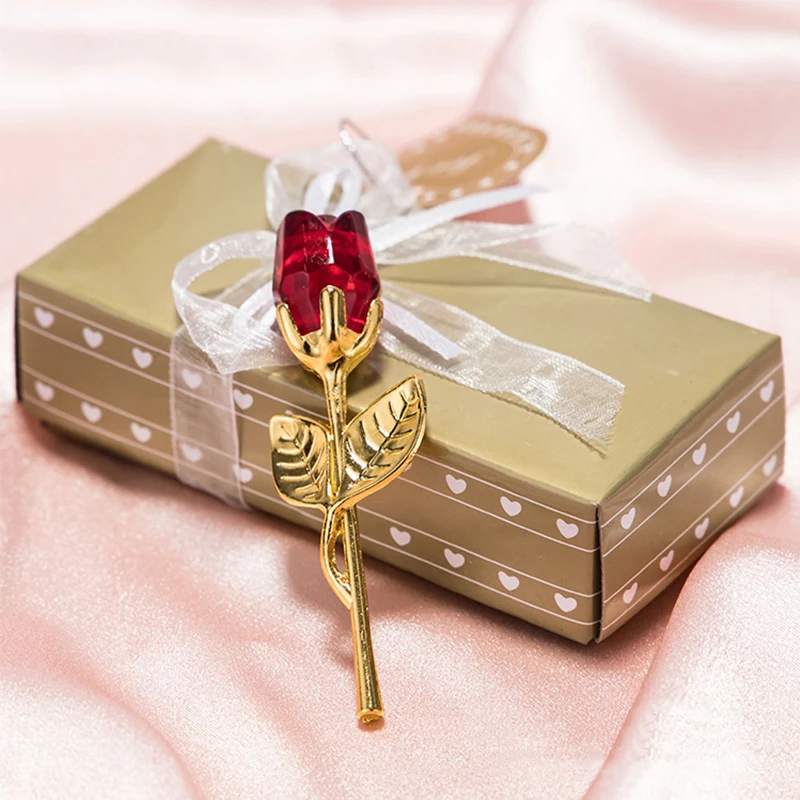 Romantic Crystal Glass Rose Flower Valentines Day Gift Craft Favors Lovers Gift Wedding Birthday Party Anniversary Decoration