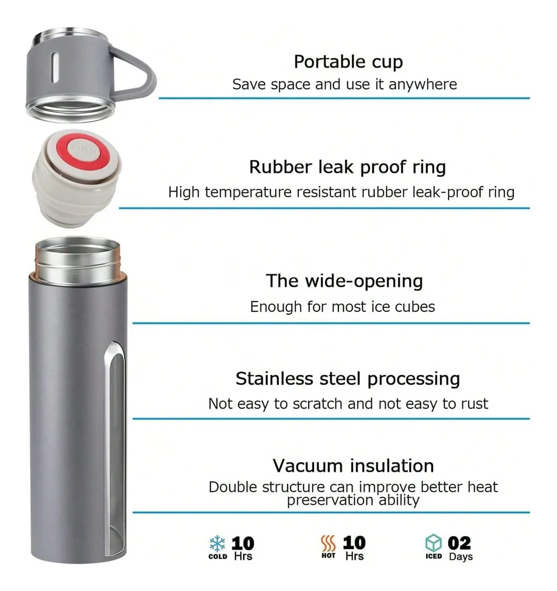 ترمس 500 مل هدية شرب ترمس زجاجي مع 2 كوب
