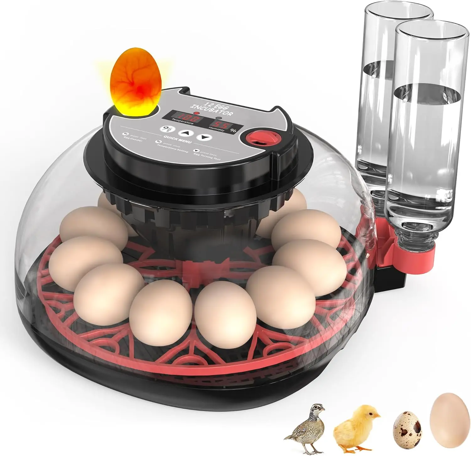 

12 автоматических инкубаторов для выведения яиц с интеллектуальным контролем температуры, автоматическим переворотом и светодиодной осмотркой для кур, уток, гусят