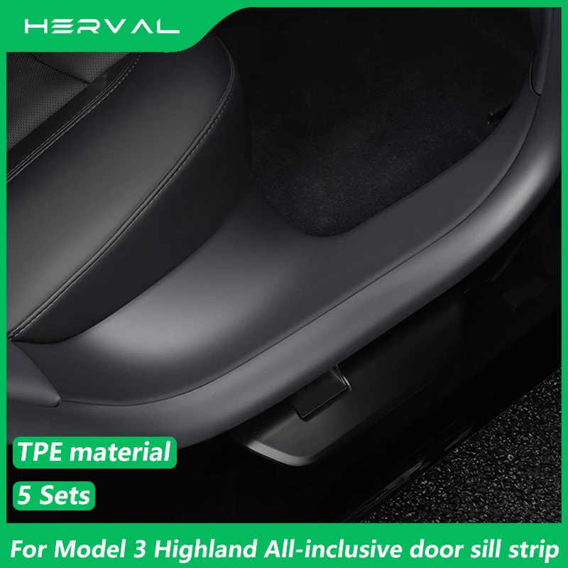 

Herval For Tesla Model 3 Highland 2024 All-inclusive Threshold Strip TPE Car Front Rear Door Sill Pad Anti Kick Protective Cover